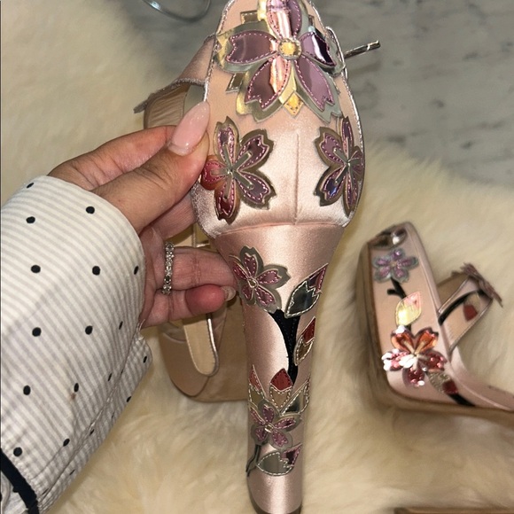 BALLIN Vintage Pink Satin Floral Metallic Heels Size 39 - Picture 15 of 16